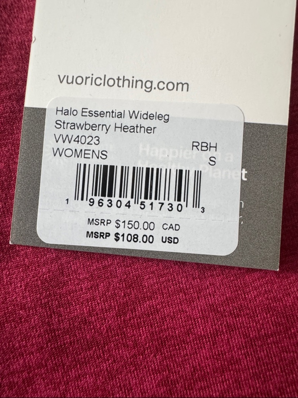 NEW NWT Vuori Women’s Halo Essential Wideleg Pant Size Small Strawberry Heather - Picture 10 of 10